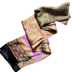 Harshita 100% Silk Handcrafted Scarf Abstract Purple Black Pattern Beige 14 X 80